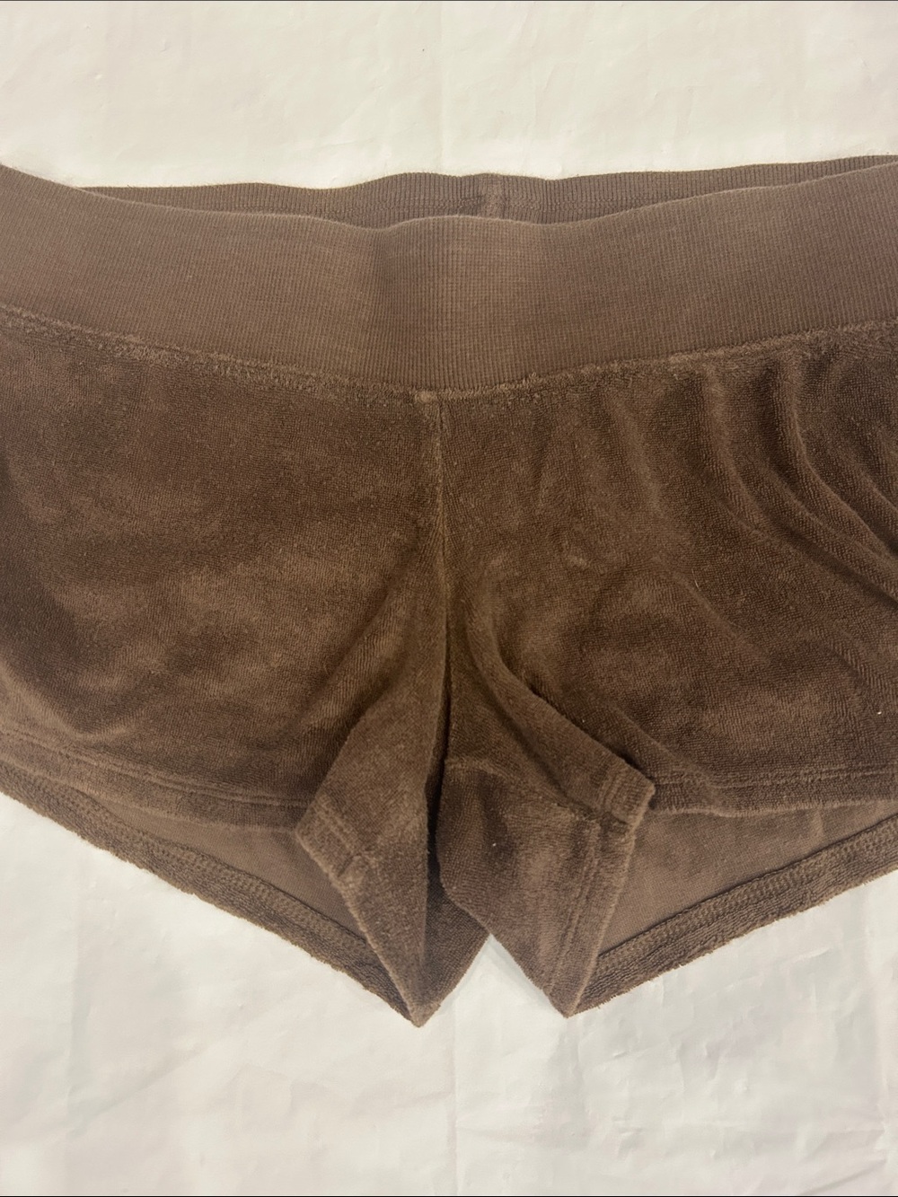 Express Chocolate Brown Velour Side-Ruched Athletic Shorts - Picture 2 of 10
